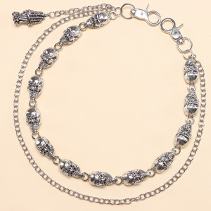 Chaîne de pantalon double couche en argent tibétain avec crâne et tête de démon, style Hip Hop, pour usage quotidien - Product Image 6