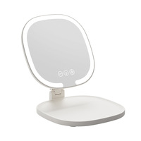 Miroir de maquillage LED portable à trois couleurs avec une grande base pour le bureau, miroir cosmétique à luminosité réglable à l'infini