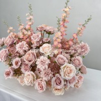 Bunga persik dekorasi panggung pernikahan, buket bunga lantai dekorasi pernikahan warna persik pink 70cm