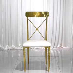 Gran oferta, silla de comedor de boda de acero inoxidable de oro blanco de cuero portátil apilable, sillas de banquete de Hotel para eventos de fiesta - Product Image 2
