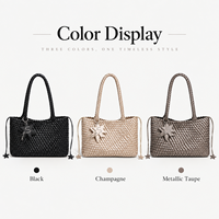Sac fourre-tout tissé personnalisé pour femme avec logo, sac à main en cuir PU avec breloque étoile, grande capacité, sac à bandoulière, sacs fourre-tout de créateur en gros