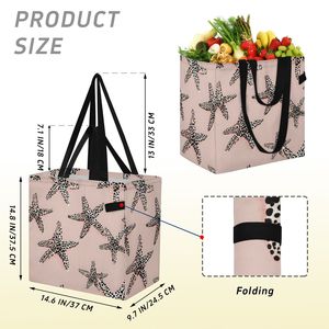 Pink Starfish Pattern <b>Canvas</b> Beach Tote <b>Bag</b> Custom <b>Large</b> Custom Shoulder <b>Bag</b> with Black Handles for Beach Shopping - Product Image 4