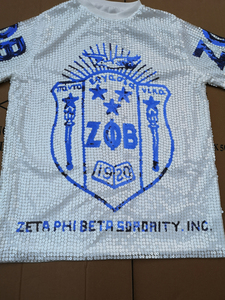 Pakaian Pertunjukan Panggung Sororitas Biru dan Emas Kaus Wanita Sigma Gamma Rho SGRHO #   Atasan Jersey Payet Nomor 22 Model Dress Tee - Product Image 6