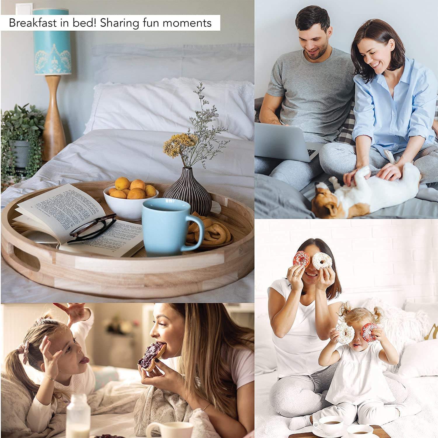 Vassoio In Legno Rotondo Da 30 Cm - Piatto Da Portata Per Cibo, Frutta, Caffè - Foto 3