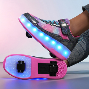 Factory Wholesale LED Light up Kids Sport Shoe Shining and Flashing Patent Leather Glitter Sneakers for Girls Boys USB Charging