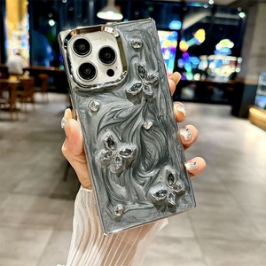เคสโทรศัพท์ขอบตรงแบบชุบเคลือบ สำหรับ iPhone 12 13 14 15  ลายกลิตเตอร์เพชรผีเสื้อแบบทรายไหล สำหรับ iPhone 16 Pro Max - Product Image 2