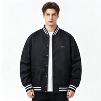 Blouson de baseball en satin brodé ICONIC pour homme, noir, style universitaire, printemps, hip-hop, streetwear décontracté