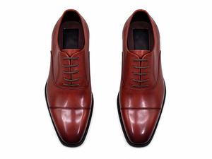 Men's Brown Cap-Toe Burnished Genuine Leather Dress Shoes Lace-Up Rubber Outsole Office Career Business Formal Wedding Wholesale - Product Image 6