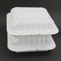 Boîte repas jetable en plastique monobloc 8x8 pouces, compatible micro-ondes, style simple, pour hamburger à l'américaine