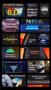 Ulefone เกราะ <span class=keywords><strong>Pad</strong></span> <span class=keywords><strong>Lite</strong></span> 8นิ้วธุรกิจ Android 13 MTK OCTA Core 7650mAh IP68/IP69K 3GB RAM 5MP รอม32GB + กล้อง13MP ทนทาน - Product Image 6