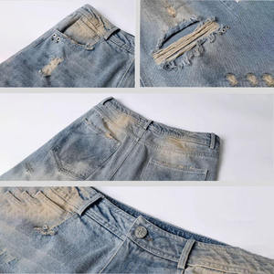 Jeans al por mayor personalizados de estilo urbano, 100% algodón, desgastados, vintage, rotos, de moda para hombre, de pierna ancha, holgados - Product Image 6