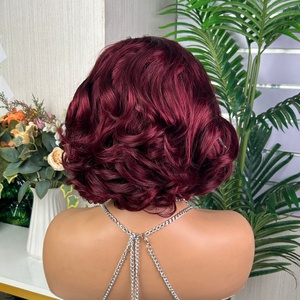 13*4 Frontal <b>Short</b> Bouncy <b>Wigs</b> for Burgundy Women 13x4 Burgundy Human Hair Lace Frontal - Product Image 5