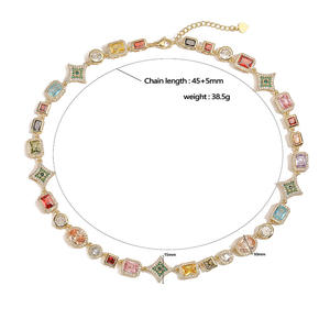 Conjuntos <span class=keywords><strong>de</strong></span> Joyería <span class=keywords><strong>de</strong></span> Moda con Circonitas Multicolor - Collar y Pulsera Geométricos Irregulares Chapados en Oro <span class=keywords><strong>de</strong></span> 18K, Lujosos <span class=keywords><strong>para</strong></span> Bodas, Compromisos y Fiestas - Product Image 6