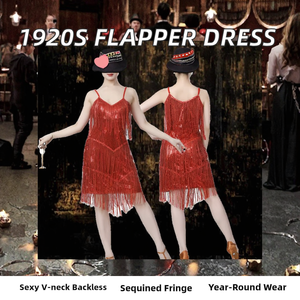 Vestido de Fiesta Elegante para Mujer, Estilo Flapper de los Años 20, Vestido de Gatsby con Bordado, Tirantes con Cuello en V, Lentejuelas y Flecos, Disfraz Sexy para Baile - Product Image 2