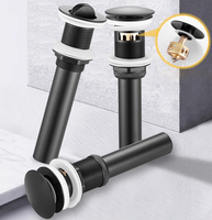 Vanne de vidange escamotable pour lavabo en laiton massif avec trop-plein, système clic-clac, finition chrome noir, antirouille, pour projets hôteliers