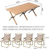 Table de pique-nique pliable en aluminium imitation bois et ensemble de 4 chaises avec sac de transport pour le camping, la plage, le barbecue et la randonnée