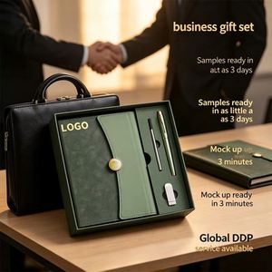 Carnet d'affaires en cuir PU A5 avec stylo, clé USB, gravure personnalisée pour anniversaire, coffret cadeau en gros avec logo personnalisé - Product Image 1