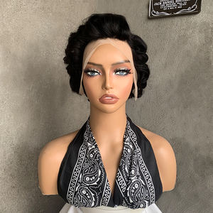 LIWANGLONG HAIR - Peluca Corta Rizada <span class=keywords><strong>de</strong></span> Cabello Humano 100% Remy, con Frente <span class=keywords><strong>de</strong></span> Encaje Transparente 13X4, Sin Pegamento, 130% <span class=keywords><strong>de</strong></span> Densidad - Product Image 1