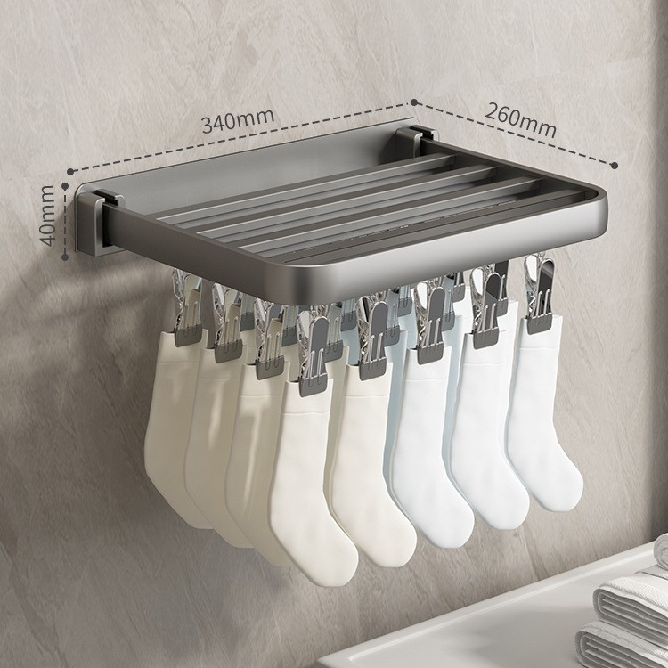 20-Clip Wall-Mounted Sock Rack - Gunmetal Gray