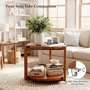 Wooden coffee table, small table, <b>sofa</b> table, solid wood movable storage shelf, movable tea table with wheels and trolley - Product Image 1