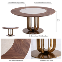 Ensemble de table à manger moderne en bois massif noyer et marbre avec base en acier inoxydable de luxe, 4 chaises