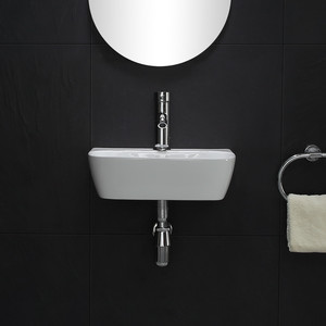 Fregadero de instalación para colgar en la pared al por mayor, lavabo de cerámica con diseño a buen precio y orificio para grifo - Product Image 3
