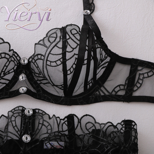 Ensemble de lingerie luxueuse <span class=keywords><strong>en</strong></span> dentelle noire, ensemble de lingerie sexy pour femmes avec jarretière, broderie <span class=keywords><strong>en</strong></span> strass, ensembles de lingerie grande taille - Product Image 3