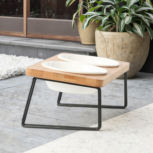 Mangkuk Makan Hewan Peliharaan Portable Ramah Lingkungan Harga Terjangkau dengan Alas Keramik dan Bambu - Product Image 1