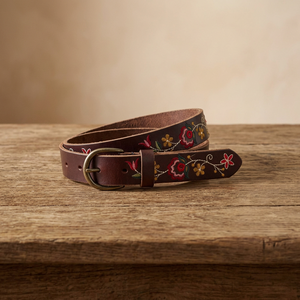 BS INTERNATIONAL Bohemian Embroidered Solid Cow Hide Rectangular <b>Belt</b> Steel Pin Buckle Vintage Style Girls Wear Eco <b>Belt</b> - Product Image 1