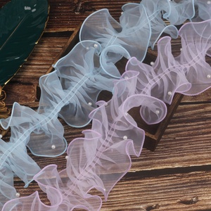 Vente directe usine – Accessoires en dentelle pour vêtements Lolita : garniture de col en organza perlé plissé de 11 cm, miroir décoratif, matériau d'emballage floral - Product Image 1