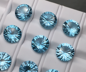 Tự Nhiên Màu Xanh Topaz Vòng Mặt Đá Vòng Với Đáy Nhọn Thiên Niên Kỷ Cắt Tăng Pháo Hoa Lỏng Đá Quý - Product Image 2