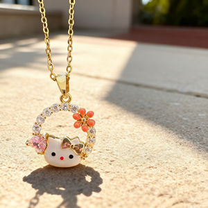 Colar de Cobre da Série <span class=keywords><strong>Hello</strong></span> <span class=keywords><strong>Kitty</strong></span>, Exquisito e Fofo, Alta Qualidade, Resistente ao Desbotamento, Colar <span class=keywords><strong>Hello</strong></span> <span class=keywords><strong>Kitty</strong></span> para Mulheres - Product Image 2