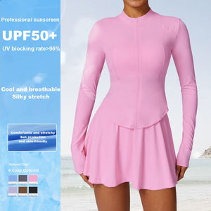 Set estivi da <span class=keywords><strong>donna</strong></span> personalizzati gonna corta a maniche lunghe UPF50 + protezione solare UV <span class=keywords><strong>abbigliamento</strong></span> Rash guard protezione da spiaggia <span class=keywords><strong>abbigliamento</strong></span> - Product Image 2