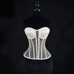 Top Corsé Glamuroso sin Tirantes con Escote Corazón, de Satén y Malla Transparente con Varillas, Estilo Bustier, para Fiesta y Noche en Club, Top Corto que Estiliza la Cintura - Product Image 3