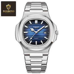 Binbond Men's Quartz Watch Stainless Steel Band Blue Dial Date Display Waterproof Luminous Analog 30M Water Resistant - Product Image 5