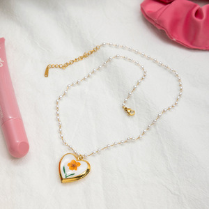 <b>Heart</b> <b>Shape</b> Gold Plated <b>Locket</b> Necklace With Pearl Chain For Everyday Wear - Product Image 4