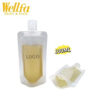 Kustom Dicetak 100ML Transparan Lotion Shampoo Cair Sampel Perjalanan Plastik Tas Kemasan Clamshell Refill Squeeze Spout Pouch