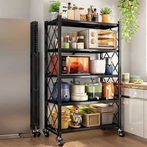 Étagère de cuisine pliable multi-niveaux à 5 étages, moderne, pour la maison, pliable, empilable, en acier inoxydable blanc et noir - Product Image 1