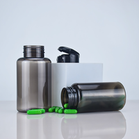 Flacon en plastique PET noir transparent avec bouchon à clapet pour médicaments, vitamines, capsules et compléments alimentaires