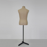 Mannequin buste homme grande taille en toile de jute et lin, avec base noire – Prix abordable