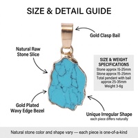 Pendentif en pierre naturelle brute irrégulière plaqué or avec bord ondulé, 12 options de pierres, turquoise, œil de tigre, collier bohème, OEM
