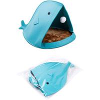 Lit pour chat en feutre en forme de baleine mignon, tente pliable en feutre de laine pour animaux de compagnie avec tapis en peluche amovible et jouet pompon suspendu