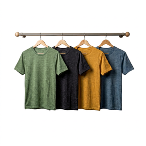 Camiseta de Manga Corta para Hombre, Ligera, de Color Sólido, Cuello Redondo, Informal, de Algodón, Tejido de Punto, 230g, Diseño Liso Teñido - Product Image 1