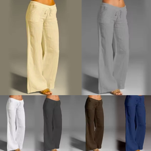 Enyami verano ver a través de protector solar transpirable vacaciones Simple algodón <span class=keywords><strong>Lino</strong></span> pantalones peso ligero cintura alta Casual mujeres Pantalones - Product Image 2