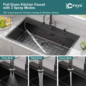 Évier de cuisine professionnel en acier inoxydable 304 fait main, à cuve unique profonde, noir, à montage sur plan de travail - Product Image 5