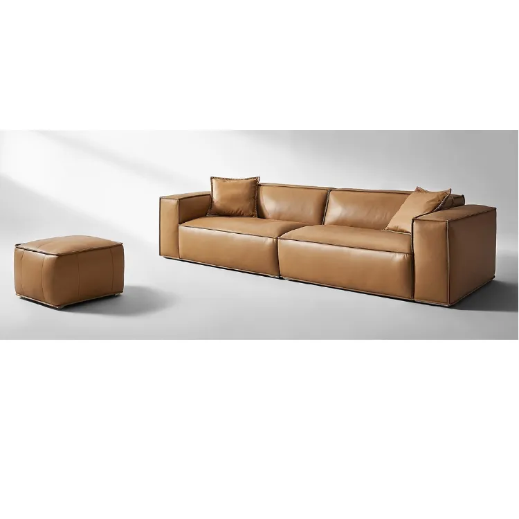 Divano a 4 posti in vera pelle dal Design moderno con cuscino imbottito in piuma per divano da soggiorno ottomano