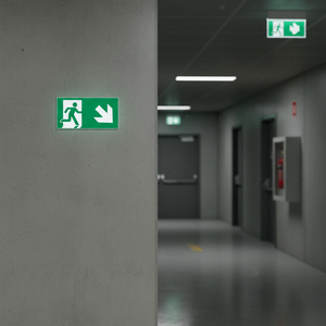 Uscita di emergenza verso il basso segno freccia destra-100 in PVC luminescente * 200 mm - Product Image 3