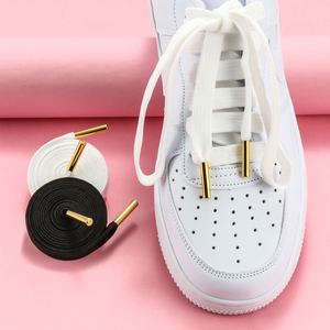 Ujung Tali Sepatu Logam Berkualitas Tinggi Tahan Lama Hitam & Putih Tali Sepatu Datar Poliester untuk Sneakers - Product Image 4