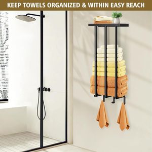 <span class=keywords><strong>Porte</strong></span>-serviettes mural en métal grande capacité à double barre, 3 crochets, multifonction, pour serviettes roulées ou pliées, <span class=keywords><strong>petit</strong></span> modèle - Product Image 2