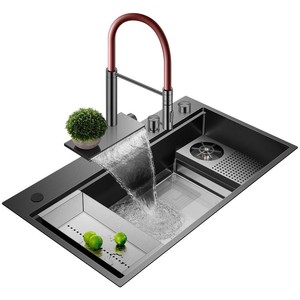 Modern 304 Stainless Steel <b>Kitchen</b> <b>Sink</b> with Complete Accessory Kit: Faucet, Glass Rinser & More - Product Image 2